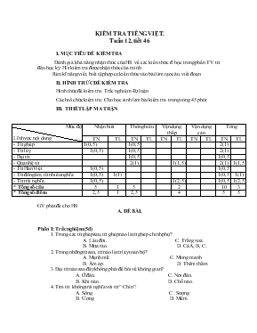 Kiểm tra tiếng Việt. tuần 12 - Tiết 46